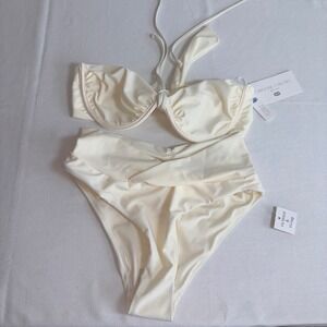 Caroline Constas Bikini Set Small Cream NEW Underwire High Waist Halter 2-Piece